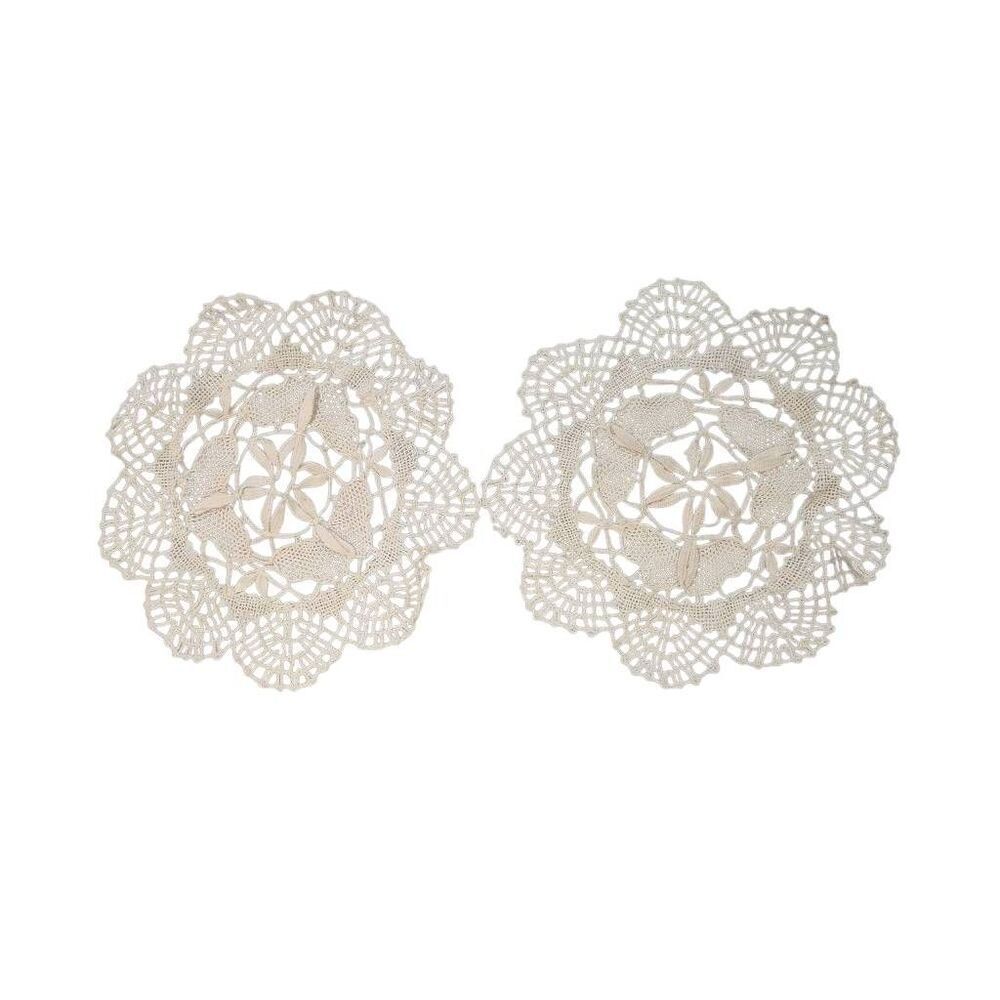 Doilys (2), Vintage Ivory Cotton 6" Handmade